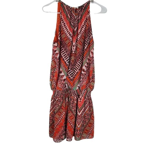 Ramy Brook Halter High Neck Sleeveless Smocked Drop Waist Dress Multicolor Mini - Picture 5 of 6